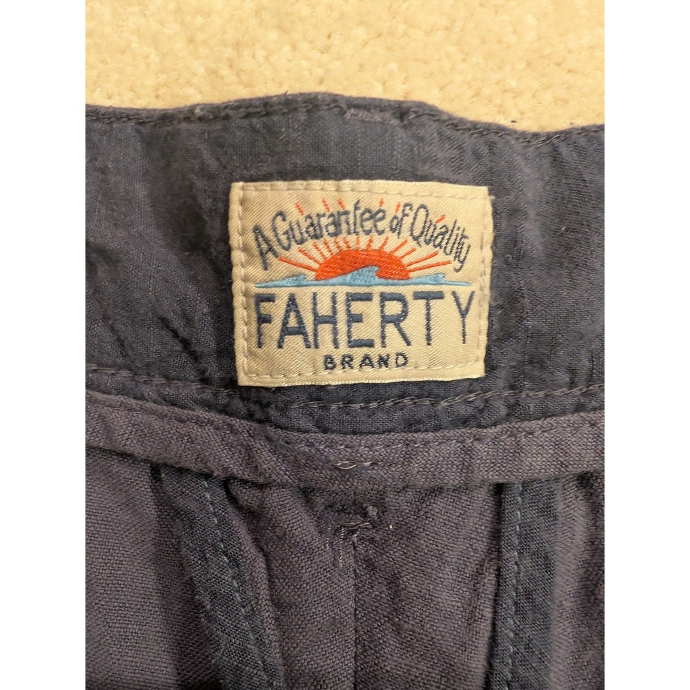 Faherty Brand Mens Navy Blue Linen Cotton Blend Shorts Size 30 Flat Front Chino - Picture 3 of 10